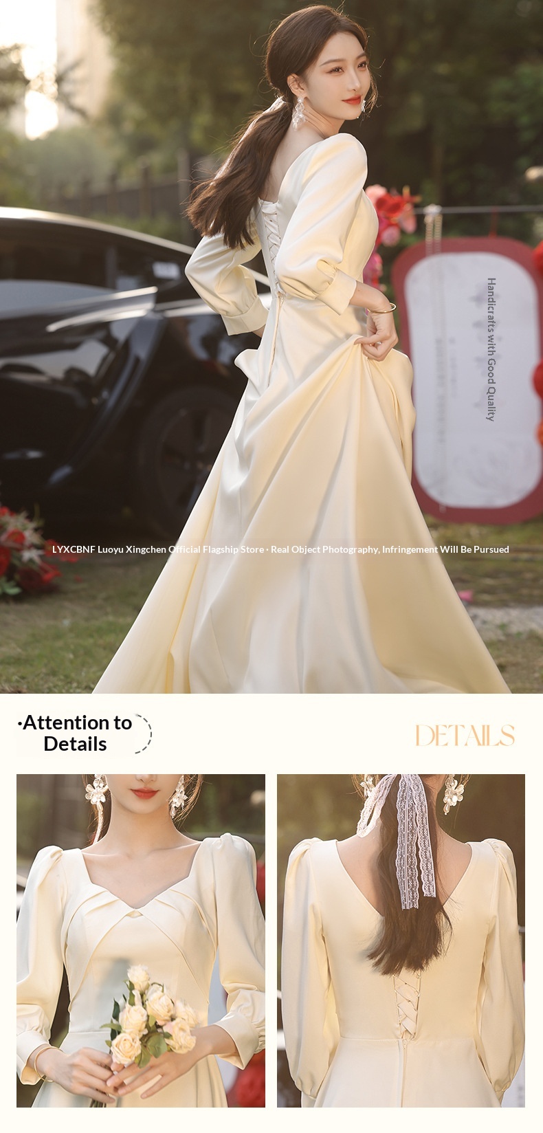 ChicShe ChicShe Champagne Bridesmaid 2025 New Spring Long Sleeve High-end Niche Wedding Sister Group Dress Suitable For Casual Wear_voghion.com