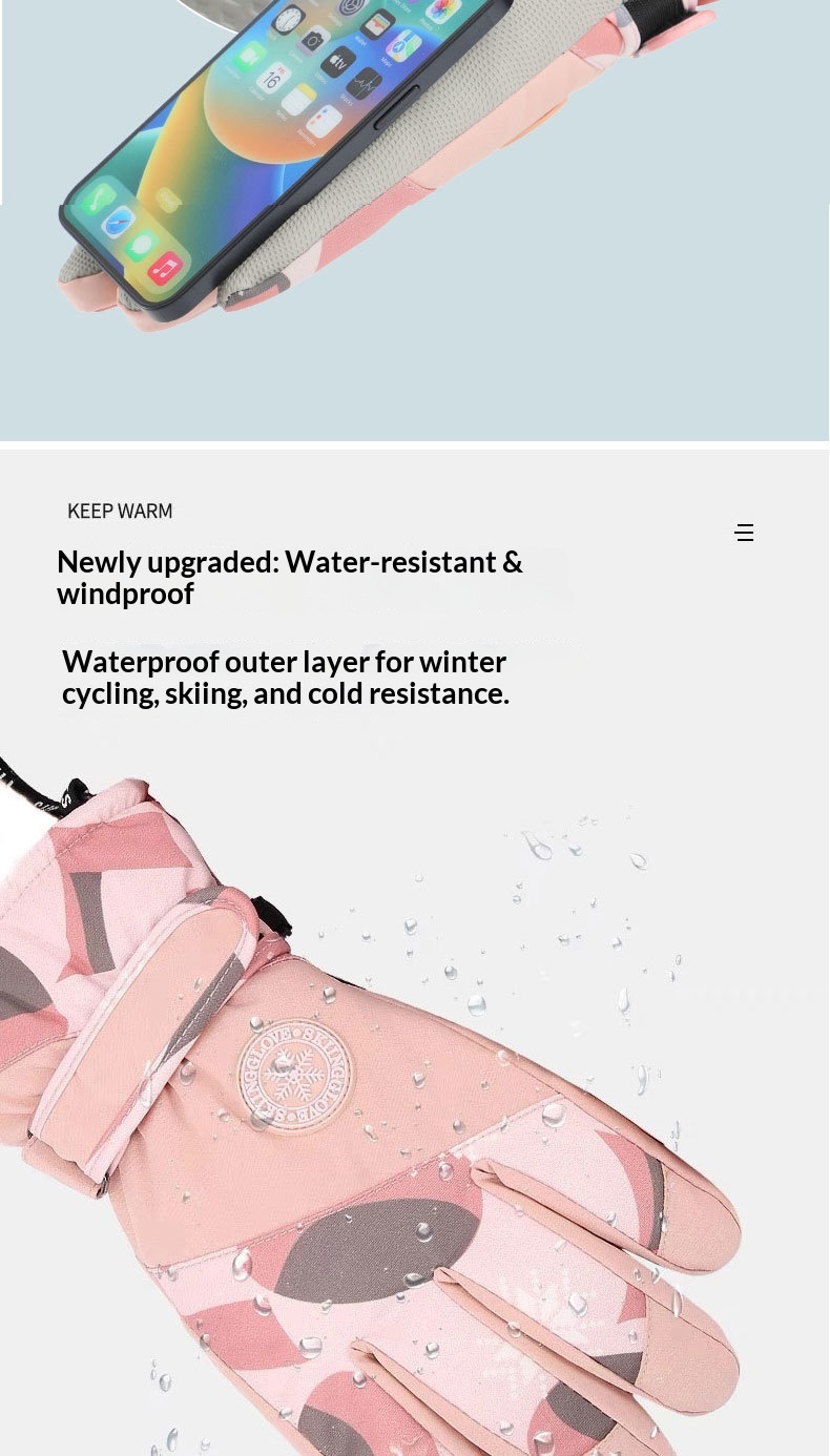 Gants de ski d'hiver pour femme, doublés polaire, épais, chauds, imperméables, compatibles avec les écrans tactiles, spécialement conçus pour la moto._voghion.com