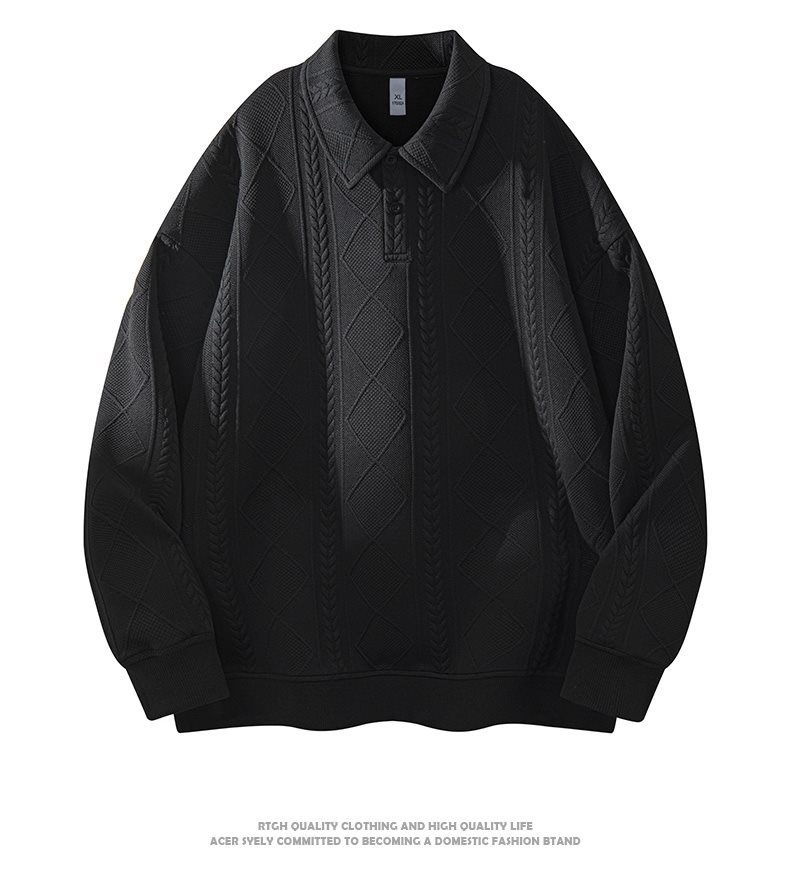 boy Boy Textured Sweatshirt For Men, Spring And Autumn Style, Zodiac Year Clothing, American Retro High-end Long Sleeve Polo_voghion.com