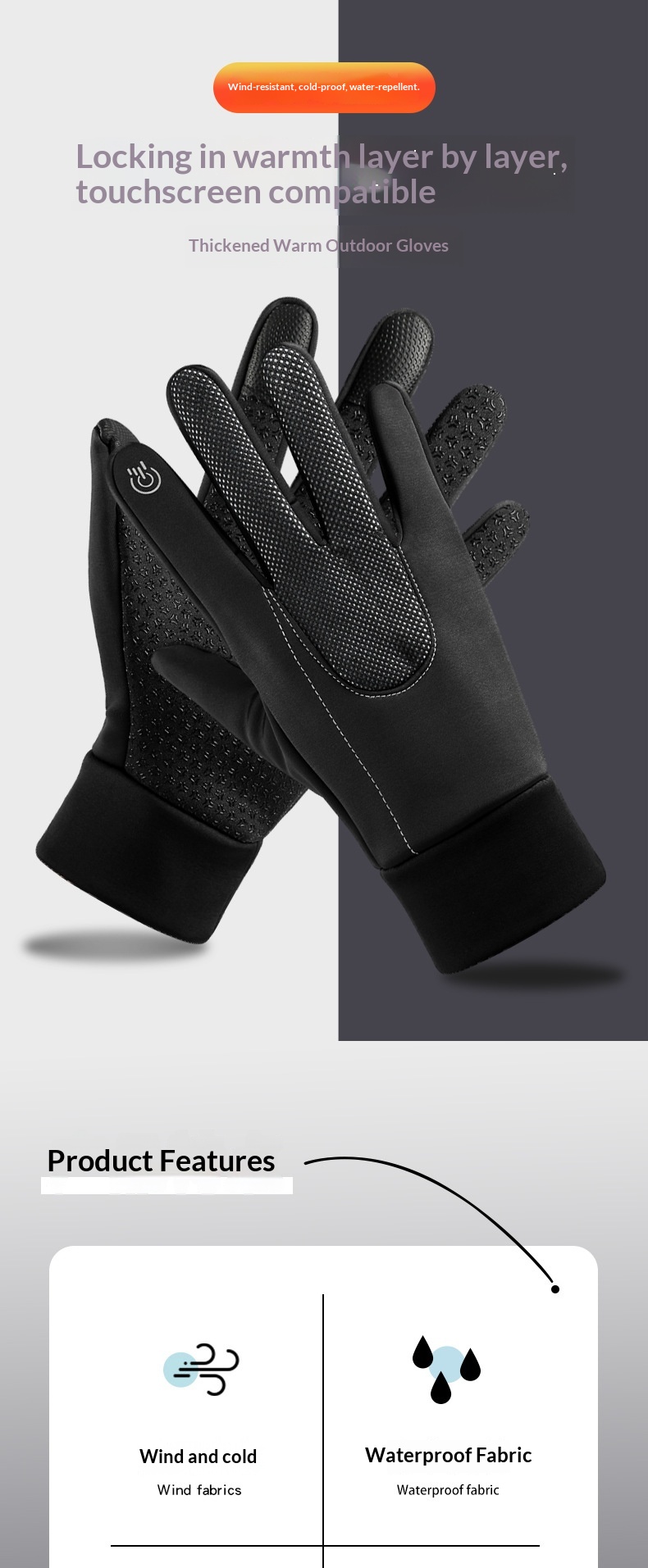 Ragazzo Ragazzo Inverno Caldo Antivento Ciclismo Esterno Per Uomo, Foderato in Pile, Spesso, Antiscivolo, Impermeabile, Compatibile con Touchscreen_voghion.com