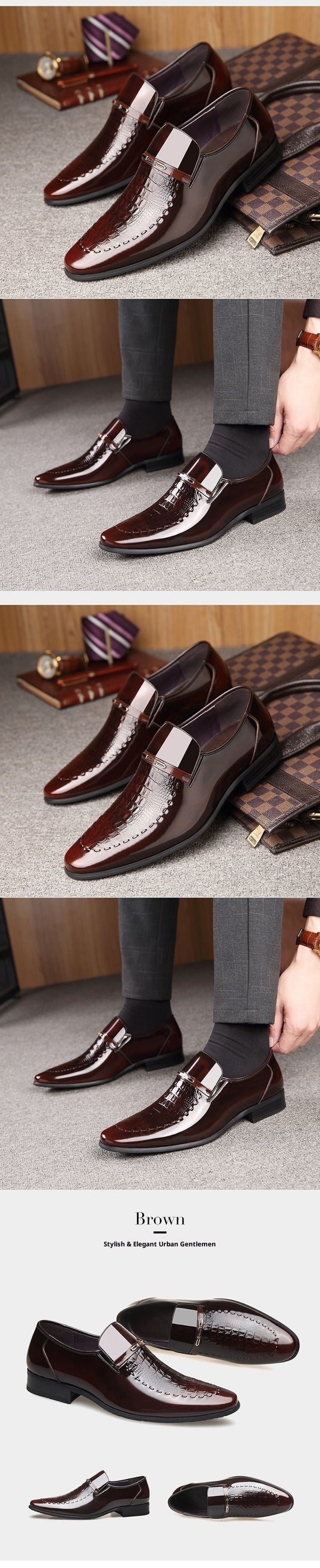 Zapatos de vestir Voyage de piel de cocodrilo con estampado de cocodrilo, punta estrecha, sin cordones, para hombre, talla extra grande_voghion.com