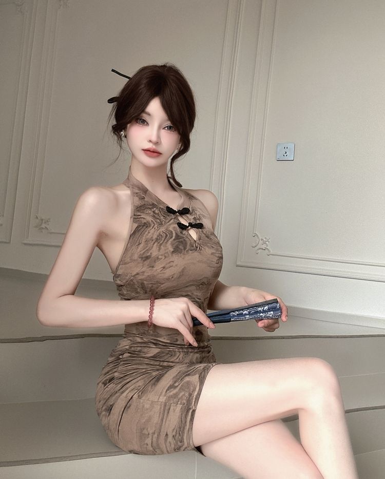 ChicShe ChicShe Robe courte moulante sexy style chinois vintage Cheongsam amélioré sans manches à bretelles, style national chinois_voghion.com