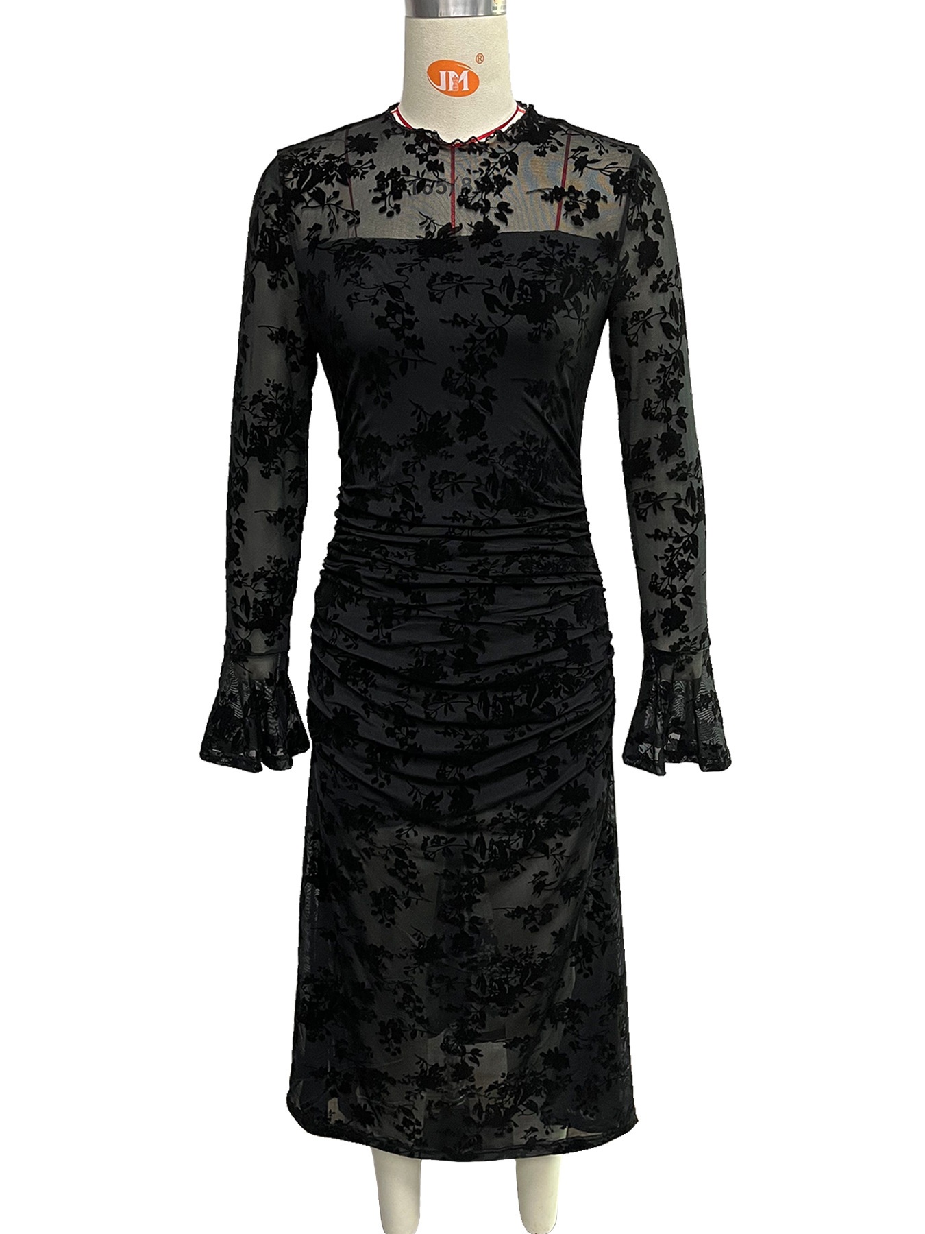 ChicShe ChicShe Robe sirène moulante en velours résille sexy à manches évasées, style chic et polyvalent, inspirée du style français de niche_voghion.com