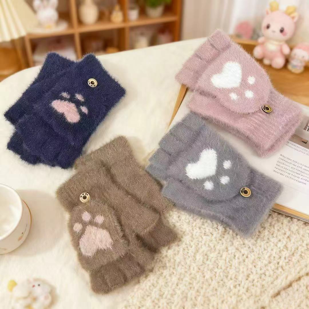 Guanti da scrittura per studenti in maglia di visone senza dita, caldi e spessi, per uomo, in peluche invernale, con mezze dita, modello flip cover_voghion.com