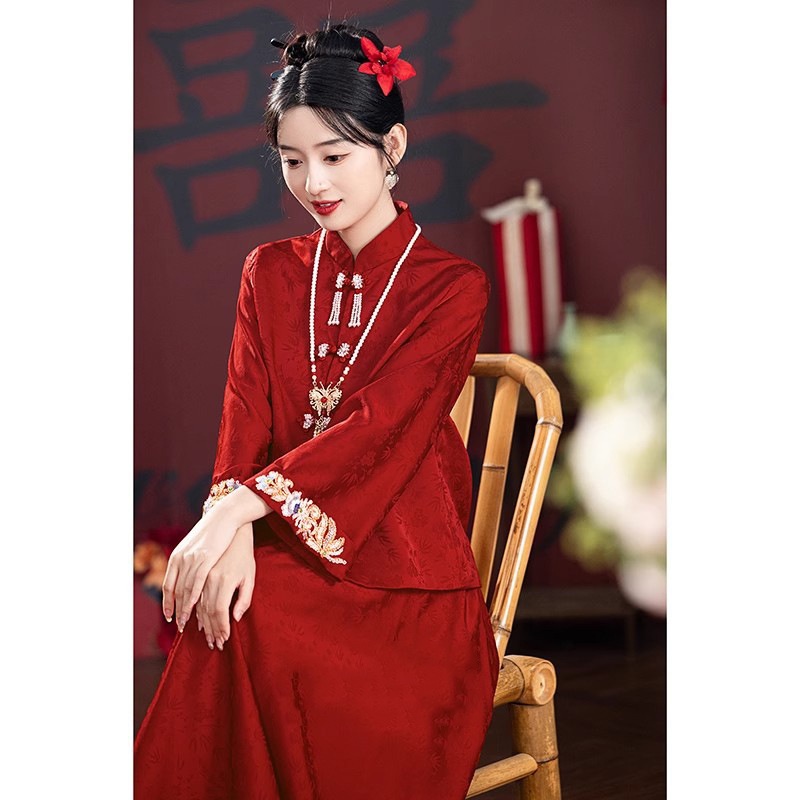 ChicShe ChicShe Rood Bruidspak Voor Toasting, Luxe Verlovingsoutfit, Nieuw Chinees Bruidsschat Showpak, Trouwjurk, Huwelijk_voghion.com