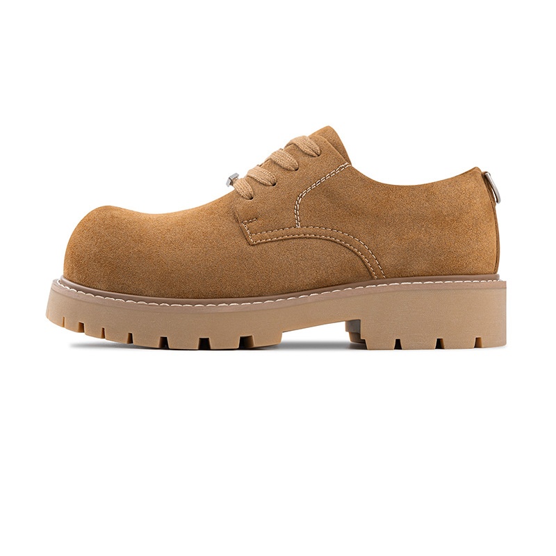 Voyage MRA Brown Derby Men's 2025 New Autumn Low-top Yellow Boots Thick Sole Height-increasing Big Toe Work Leather Shoes_voghion.com