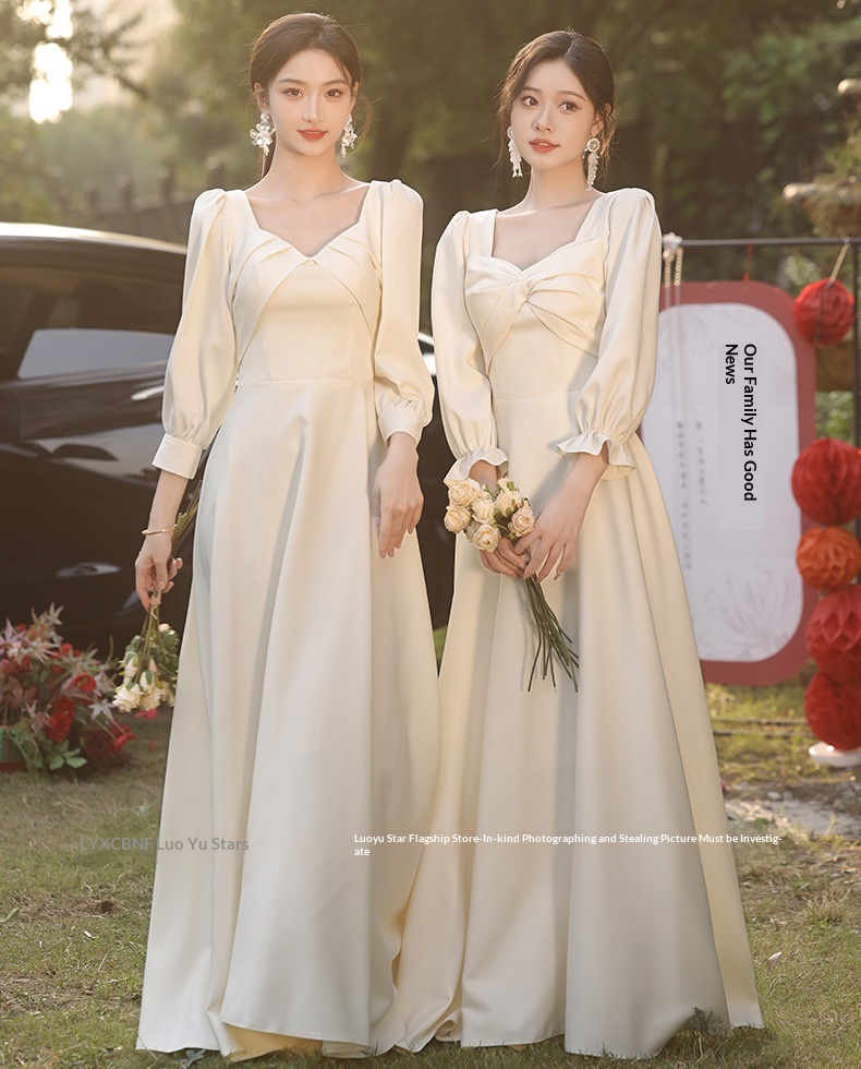 ChicShe ChicShe Champagne Bridesmaid 2025 New Spring Long Sleeve High-end Niche Wedding Sister Group Dress Suitable For Casual Wear_voghion.com
