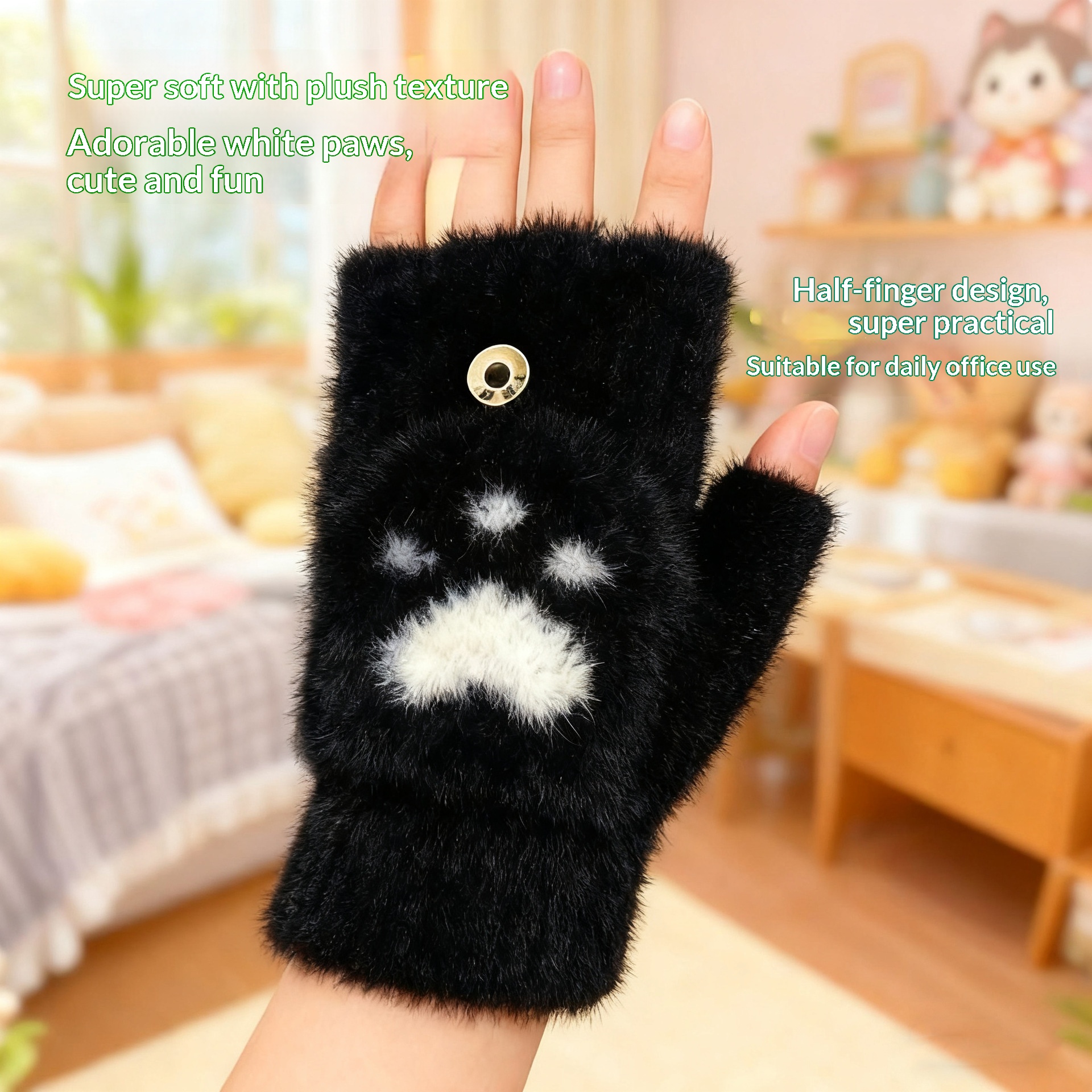 Guanti da scrittura per studenti in maglia di visone senza dita, caldi e spessi, per uomo, in peluche invernale, con mezze dita, modello flip cover_voghion.com