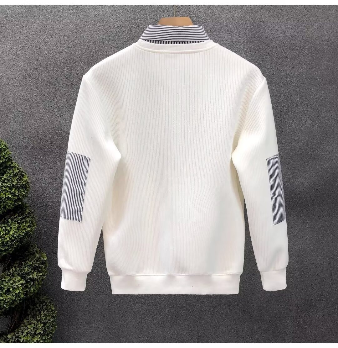 Junge, Herbstklassiker, schlicht, vielseitig, trendiges Herren-Zweiteiler-Shirt mit Streifen und Polokragen_voghion.com