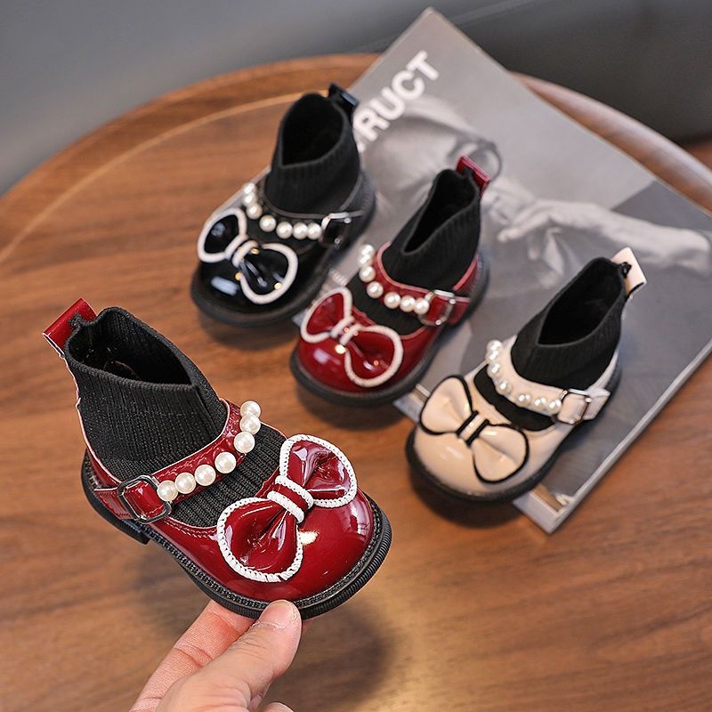 ShoeGlobe ShoeGlobe 2022 Autumn Leather Shoes Winter New Martin Girls' Black Short Toddler Princess Sock Boots_voghion.com
