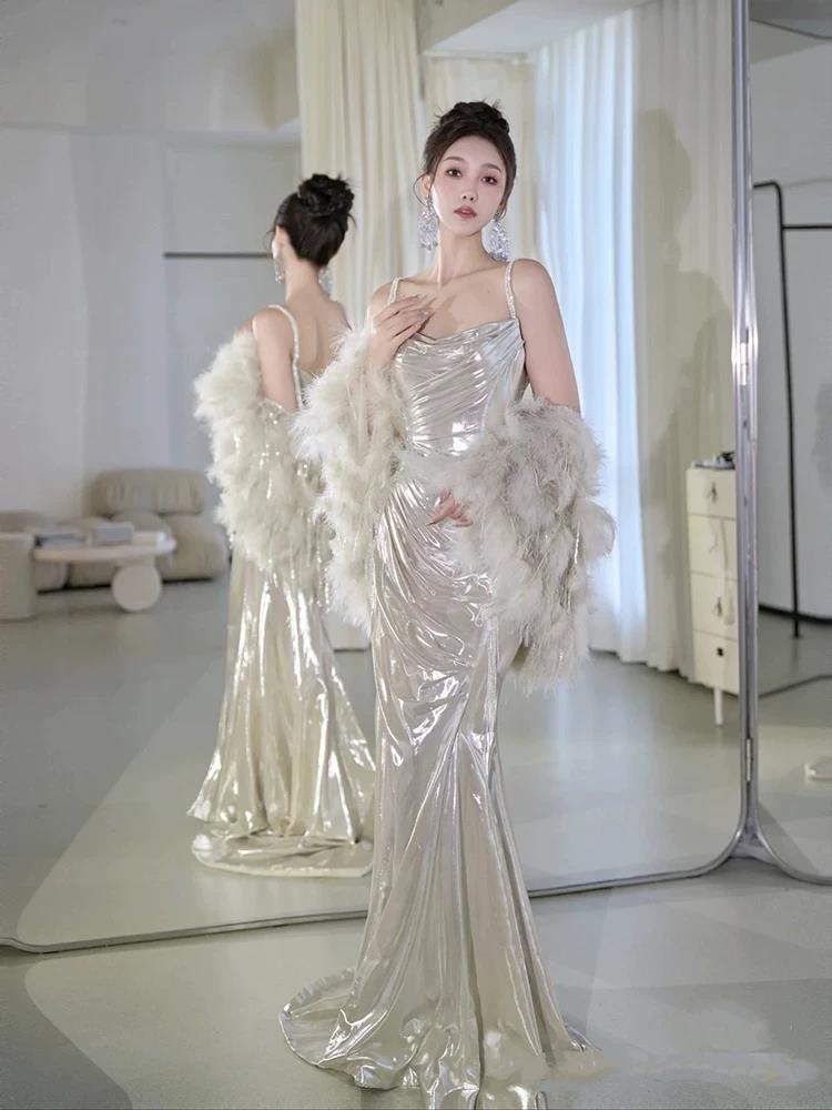 ChicShe ChicShe Light Gold Robe 2025 New Style High-End Feel Banquet Niche Birthday Strap Evening Dress_voghion.com