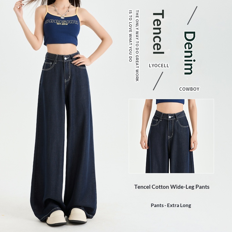 girl American Style Tencel Denim Blue Jeans For Women Summer New Design Non-Fading Loose Draped Floor-Length Wide-Leg Pants_voghion.com