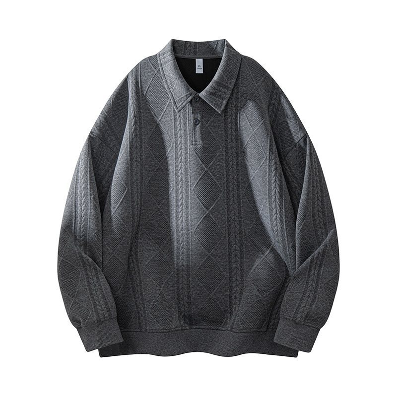 boy Boy Textured Sweatshirt For Men, Spring And Autumn Style, Zodiac Year Clothing, American Retro High-end Long Sleeve Polo_voghion.com