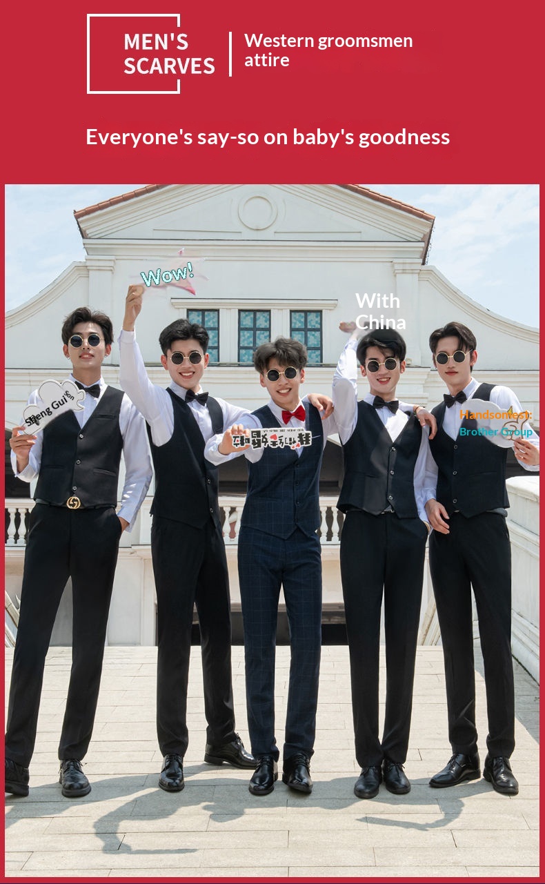 Ensemble trois pièces pour garçon d'honneur, tenue de cérémonie style western d'été : chemise, gilet et costume._voghion.com