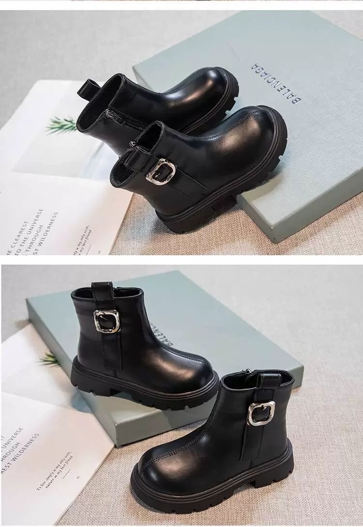 ShoeGlobe ShoeGlobe Girls' 2025 New Spring And Autumn Style Fashionable Martin For Little Girls Trendy Leather Children's Single-Lined Short_voghion.com