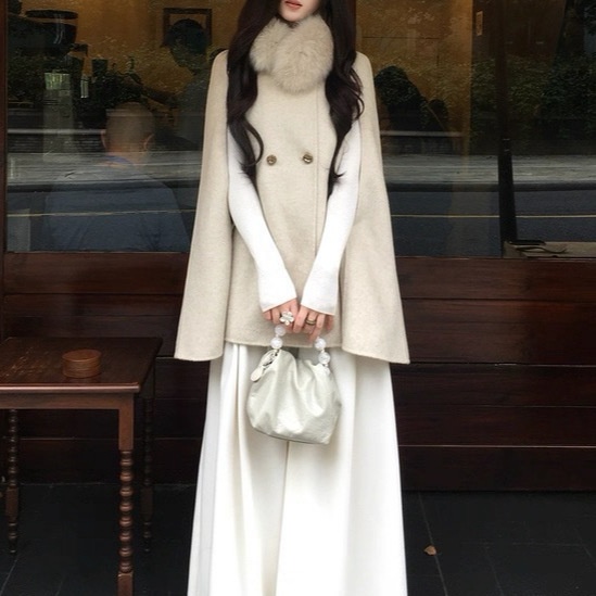 Women's Clothing Women's Clothing Chaebol Heiress Double-Sided Cape Wool Coat Women's Autumn Winter Short Woolen Overcoat_voghion.com