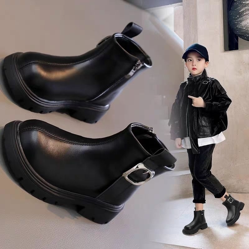 ShoeGlobe ShoeGlobe Girls' 2025 New Spring And Autumn Style Fashionable Martin For Little Girls Trendy Leather Children's Single-Lined Short_voghion.com