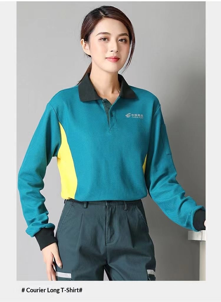 T-shirt long pour garçon, vêtements de travail China Post, polo d'automne à col rabattu, manches courtes, pour le personnel de livraison express_voghion.com