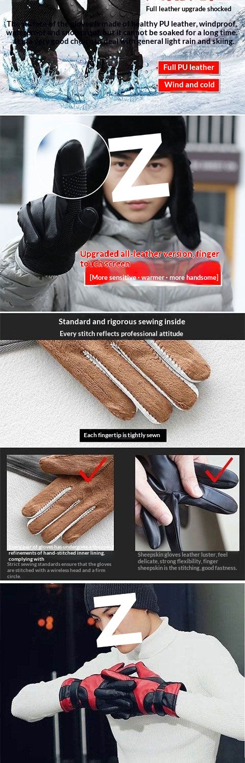 boy Boy Boy Men's Winter With Fleece Lining, Thickened, Warm, Leather Men, Waterproof, Touchscreen, Student Riding, Motorcycle_voghion.com