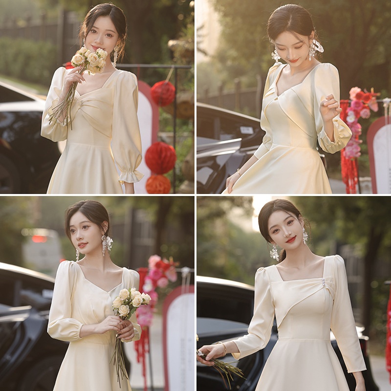ChicShe ChicShe Champagne Bridesmaid 2025 New Spring Long Sleeve High-end Niche Wedding Sister Group Dress Suitable For Casual Wear_voghion.com