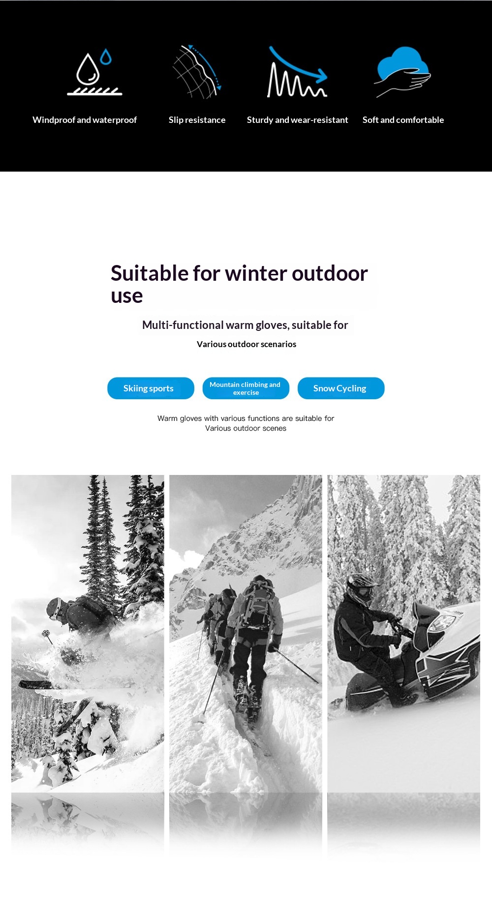 boy Boy Boy Winter Outdoor Cycling Skiing Sports Warm Gloves For Men And Women, Touchscreen Compatible, Fleece-lined, Thickened,_voghion.com