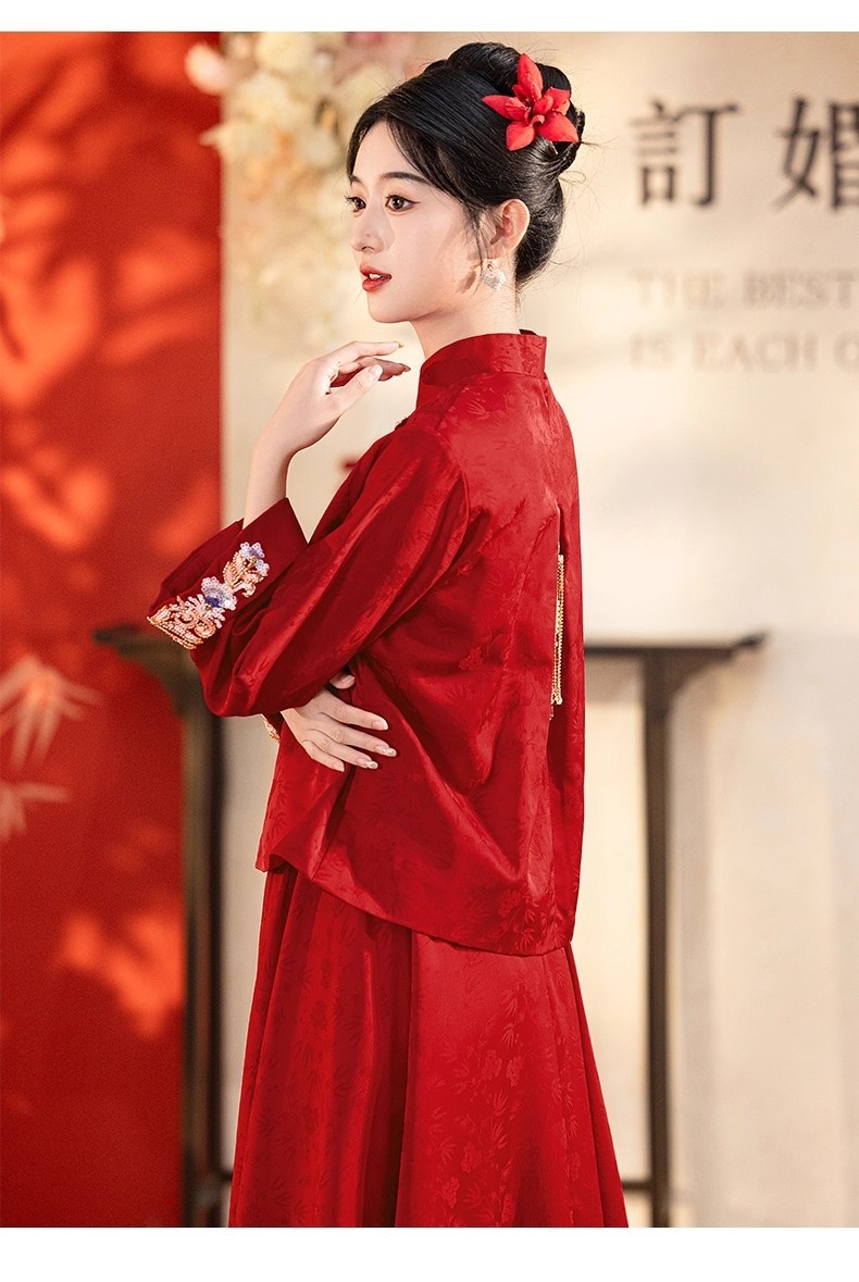 ChicShe ChicShe Rood Bruidspak Voor Toasting, Luxe Verlovingsoutfit, Nieuw Chinees Bruidsschat Showpak, Trouwjurk, Huwelijk_voghion.com