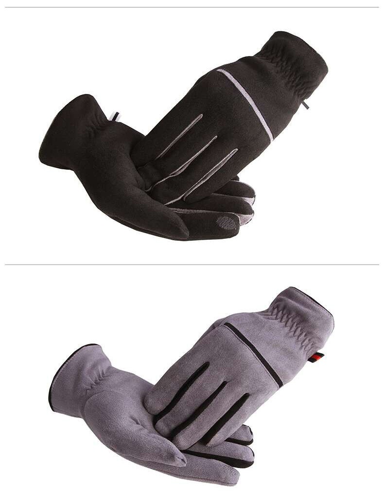 boy Boy Boy Chenghu Snail Men Warm Winter Fleece Lined Finger Touchscreen Cycling Outdoor Korean Fashion Suede Gloves_voghion.com