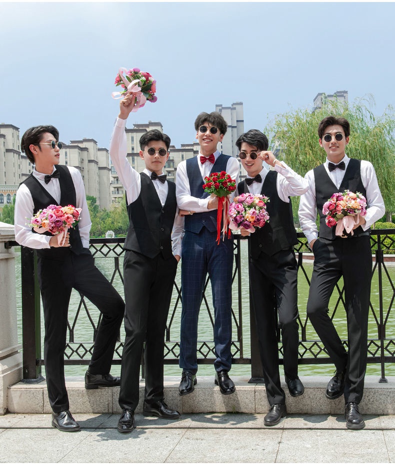 Ensemble trois pièces pour garçon d'honneur, tenue de cérémonie style western d'été : chemise, gilet et costume._voghion.com