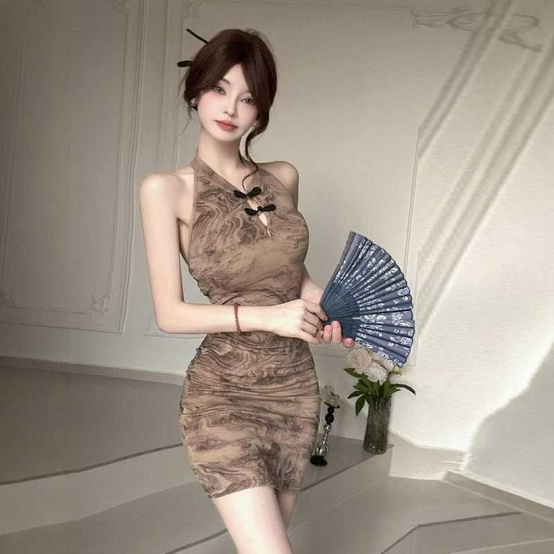 ChicShe ChicShe Robe courte moulante sexy style chinois vintage Cheongsam amélioré sans manches à bretelles, style national chinois_voghion.com