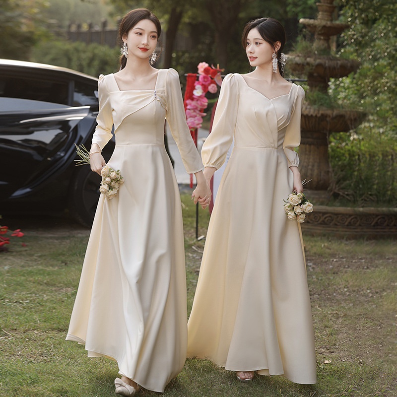 ChicShe ChicShe Champagne Bridesmaid 2025 New Spring Long Sleeve High-end Niche Wedding Sister Group Dress Suitable For Casual Wear_voghion.com