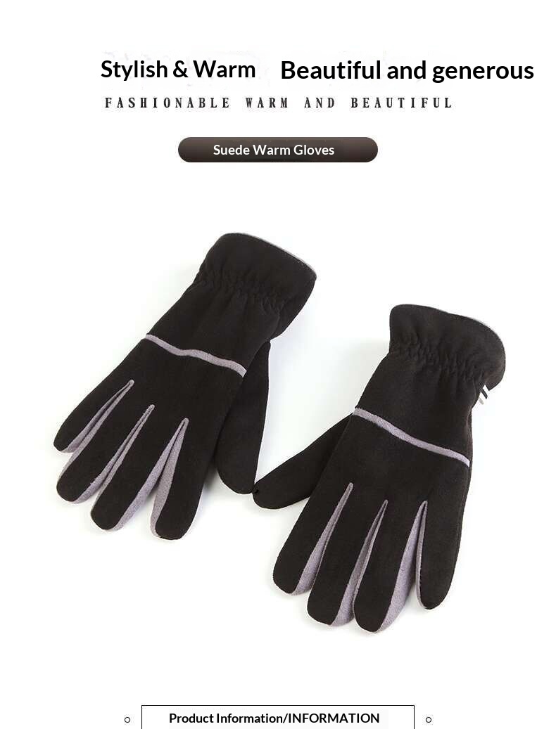 boy Boy Boy Chenghu Snail Men Warm Winter Fleece Lined Finger Touchscreen Cycling Outdoor Korean Fashion Suede Gloves_voghion.com