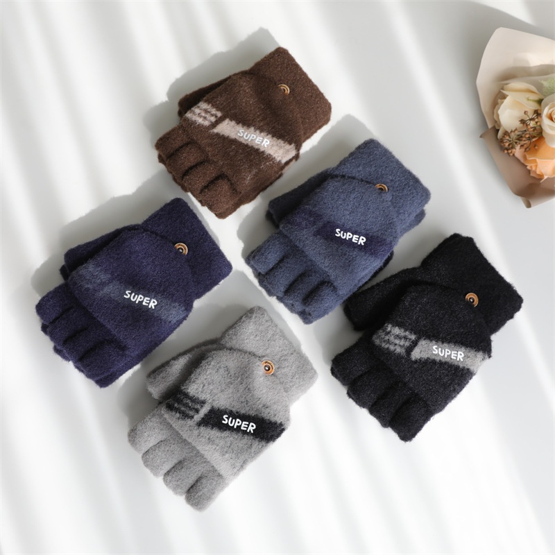 ragazzo Ragazzo Ragazzo Uomo Guanti a cinque dita a metà taglio senza dita Flip Cover Inverno Studenti Scrittura Dattilografia Pile Caldo_voghion.com