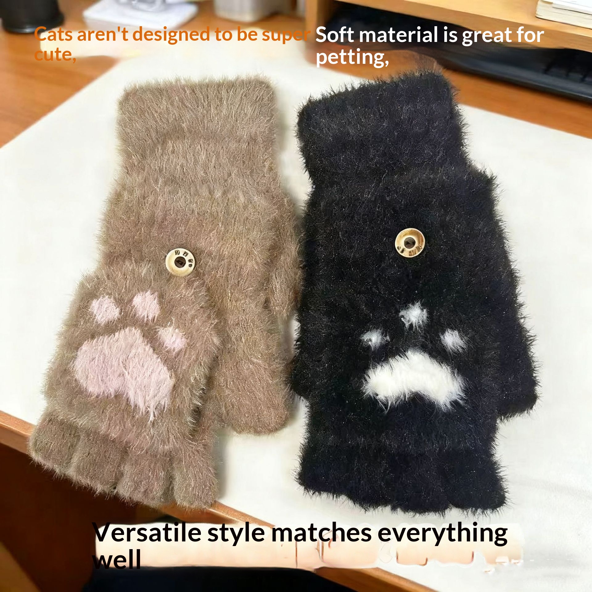 Guanti da scrittura per studenti in maglia di visone senza dita, caldi e spessi, per uomo, in peluche invernale, con mezze dita, modello flip cover_voghion.com