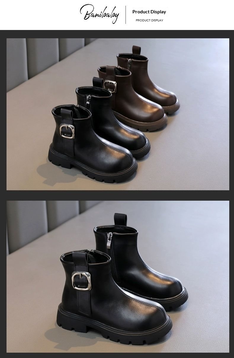 ShoeGlobe ShoeGlobe Girls' 2025 New Spring And Autumn Style Fashionable Martin For Little Girls Trendy Leather Children's Single-Lined Short_voghion.com