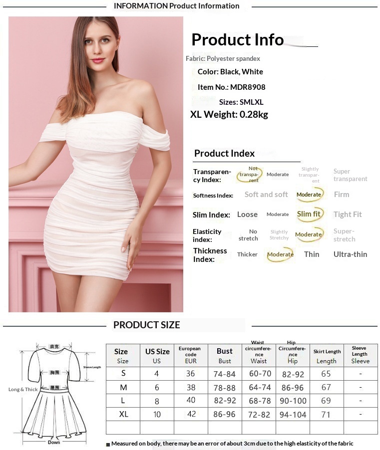 ChicShe 2025 European And American New Women's Fashion Sexy Ruched Off-Shoulder Off-Neck Mesh Dress_voghion.com