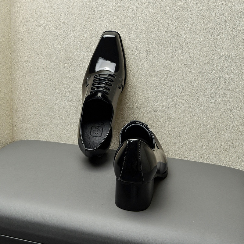 Voyage Dropshipping Original Design Europäische und amerikanische High Heel Square Toe für Herren Glänzendes Rindsleder Höhenvergrößerndes Derby_voghion.com