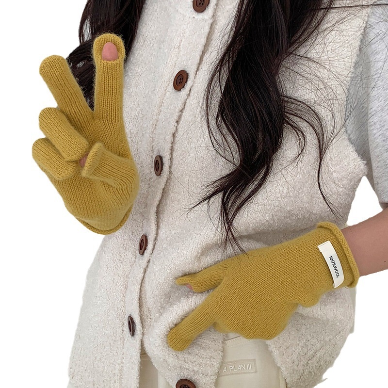 boy Boy Boy 2024 New Chinese Red Wool Knitted Long Women Winter Windproof Five-Finger Warm Cycling Gloves For Men_voghion.com