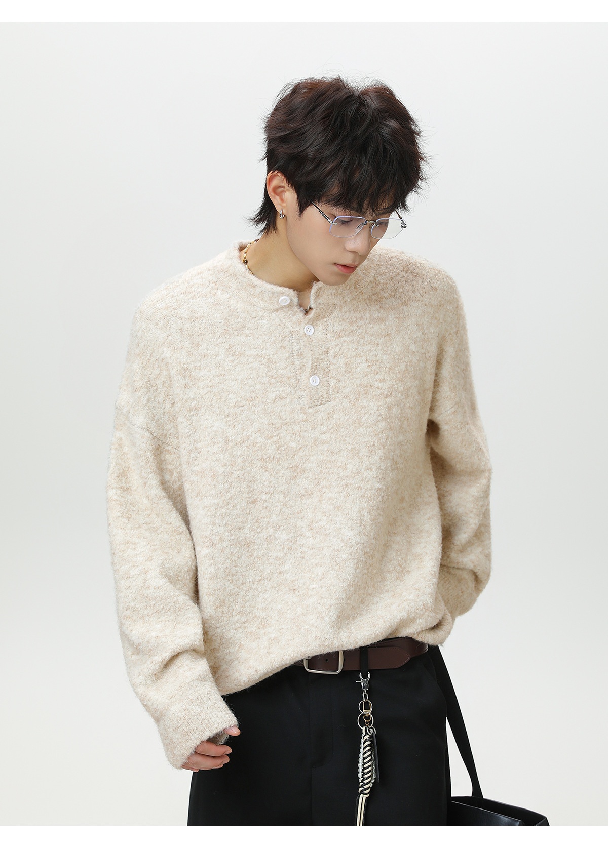 Pull polo en maille pour homme, style décontracté, coupe ample et chaude, idéal pour l'automne et l'hiver._voghion.com