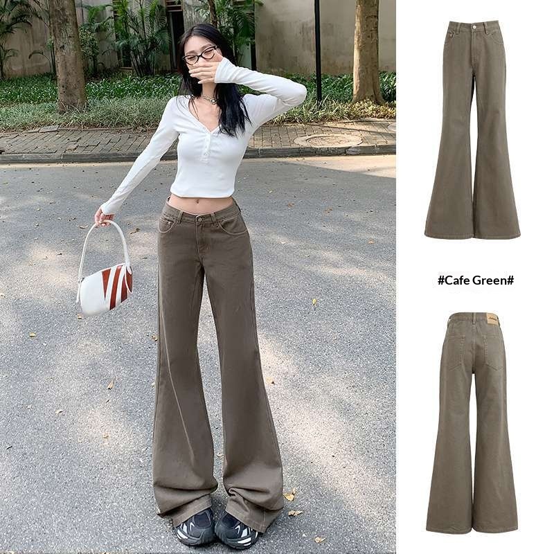girl Wholesale Dropshipping American High Street Coffee Green Wide-Leg Jeans For Men Women Spring And Autumn Retro Melad_voghion.com