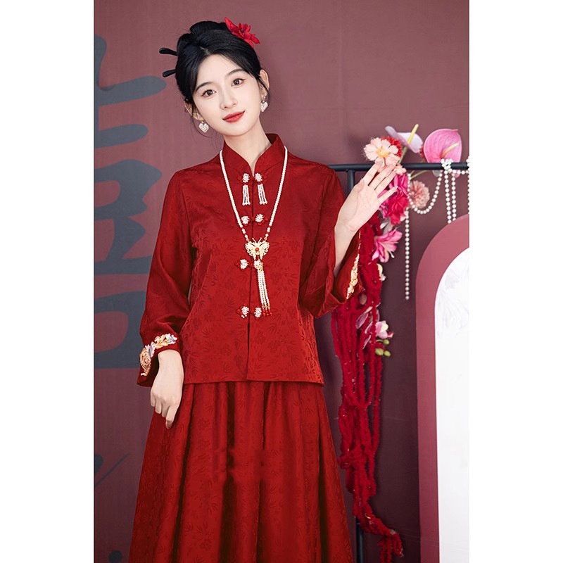 ChicShe ChicShe Rood Bruidspak Voor Toasting, Luxe Verlovingsoutfit, Nieuw Chinees Bruidsschat Showpak, Trouwjurk, Huwelijk_voghion.com