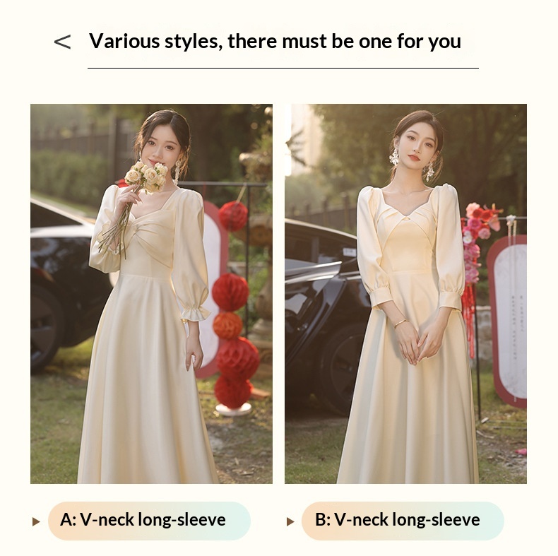 ChicShe ChicShe Champagne Bridesmaid 2025 New Spring Long Sleeve High-end Niche Wedding Sister Group Dress Suitable For Casual Wear_voghion.com