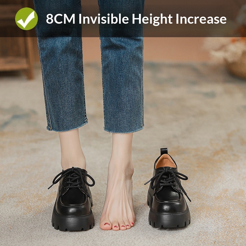 Mocassins Voyage Voyage Genuine à semelle épaisse couleur raisin, style mom, confortables et rehaussants, derby à lacets, pour femmes étudiantes, en cuir._voghion.com