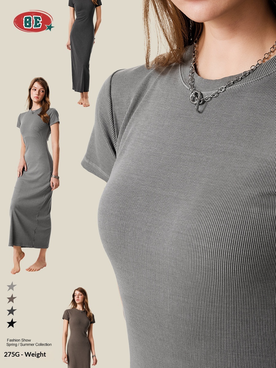 ChicShe ChicShe BE Vêtements Femme Été 2025 Style Européen et Américain Délavé Vintage Manches Courtes Coupe Slim Bodyman Amincissante_voghion.com