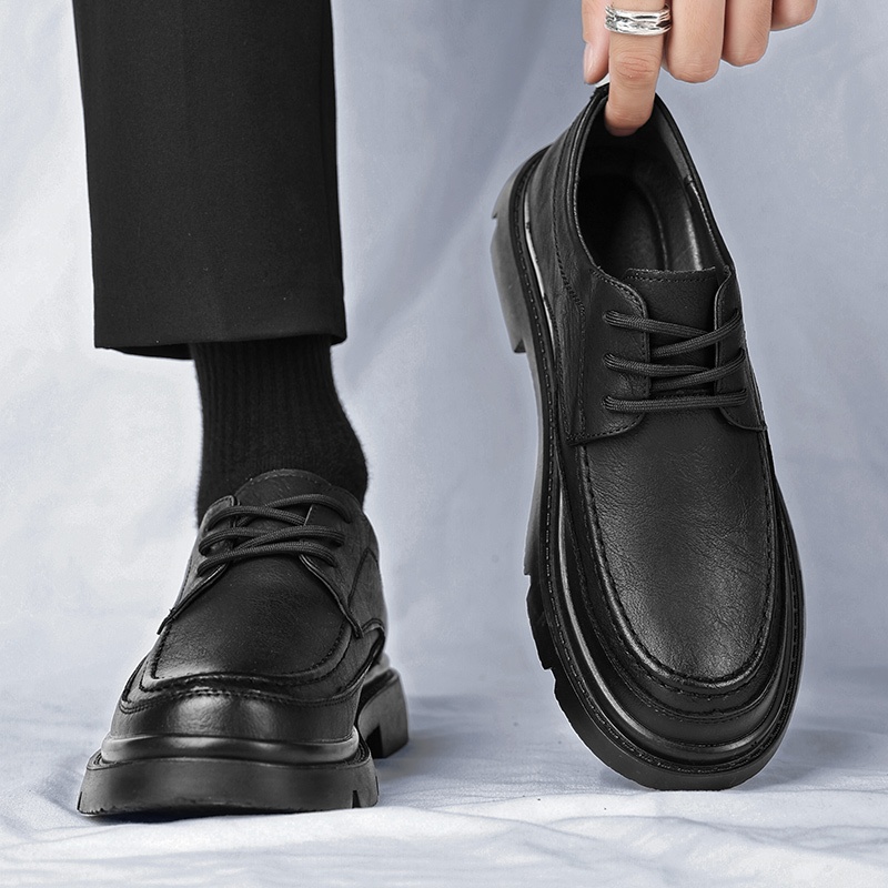 Voyage Soft Sole Leather Shoes For Men, Business Casual Formal Wedding Groom Wide Toe Derby Shoes, Large Sizes 46 47 48, Black_voghion.com