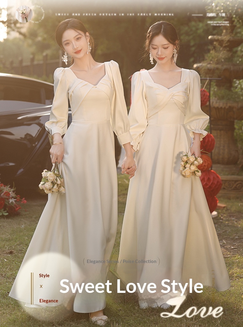 ChicShe ChicShe Champagne Bridesmaid 2025 New Spring Long Sleeve High-end Niche Wedding Sister Group Dress Suitable For Casual Wear_voghion.com