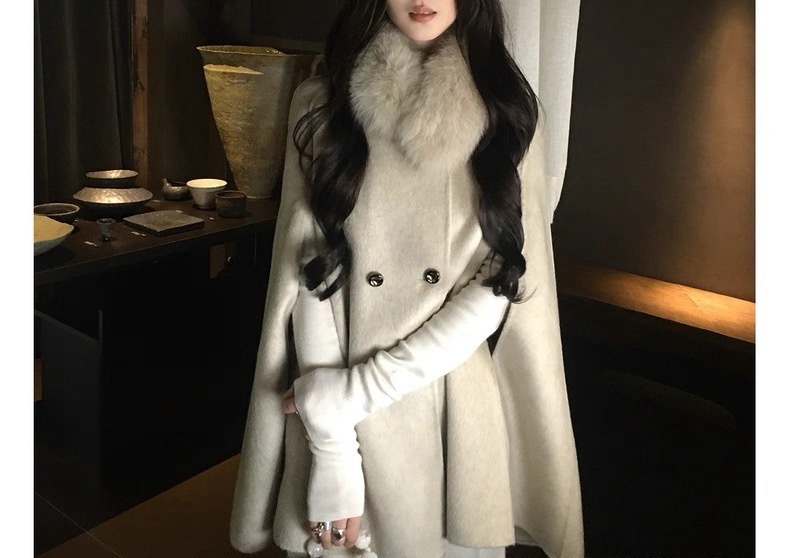 Women's Clothing Women's Clothing Chaebol Heiress Double-Sided Cape Wool Coat Women's Autumn Winter Short Woolen Overcoat_voghion.com