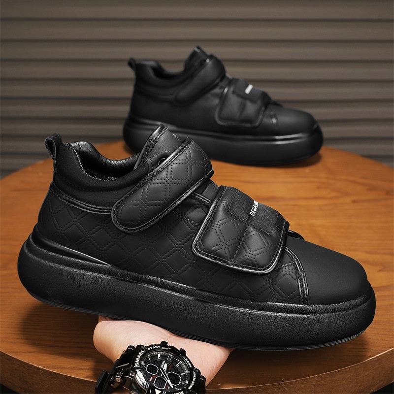 Voyage Voyage Velcro Loafers Casual Retro Sneakers Leather Thick Sole Height Increasing Fashion Trendy Men's Shoes_voghion.com