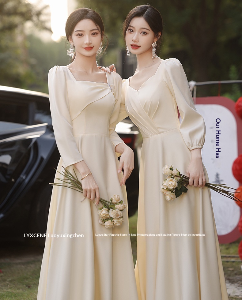 ChicShe ChicShe Champagne Bridesmaid 2025 New Spring Long Sleeve High-end Niche Wedding Sister Group Dress Suitable For Casual Wear_voghion.com