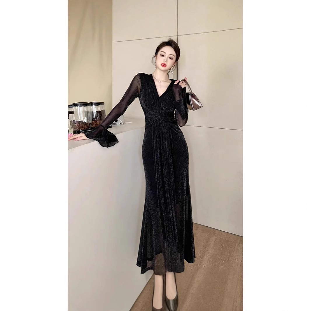 ChicShe ChicShe 2025 Neues elegantes Abendkleid mit V-Ausschnitt und Drapierung – Hochwertiges, figurbetontes Kleid für Damen, perfekt für festliche Anlässe._voghion.com