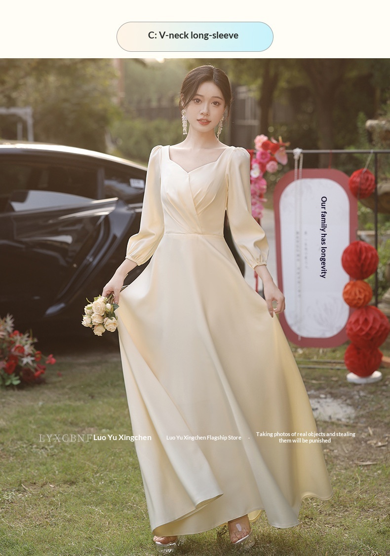 ChicShe ChicShe Champagne Bridesmaid 2025 New Spring Long Sleeve High-end Niche Wedding Sister Group Dress Suitable For Casual Wear_voghion.com